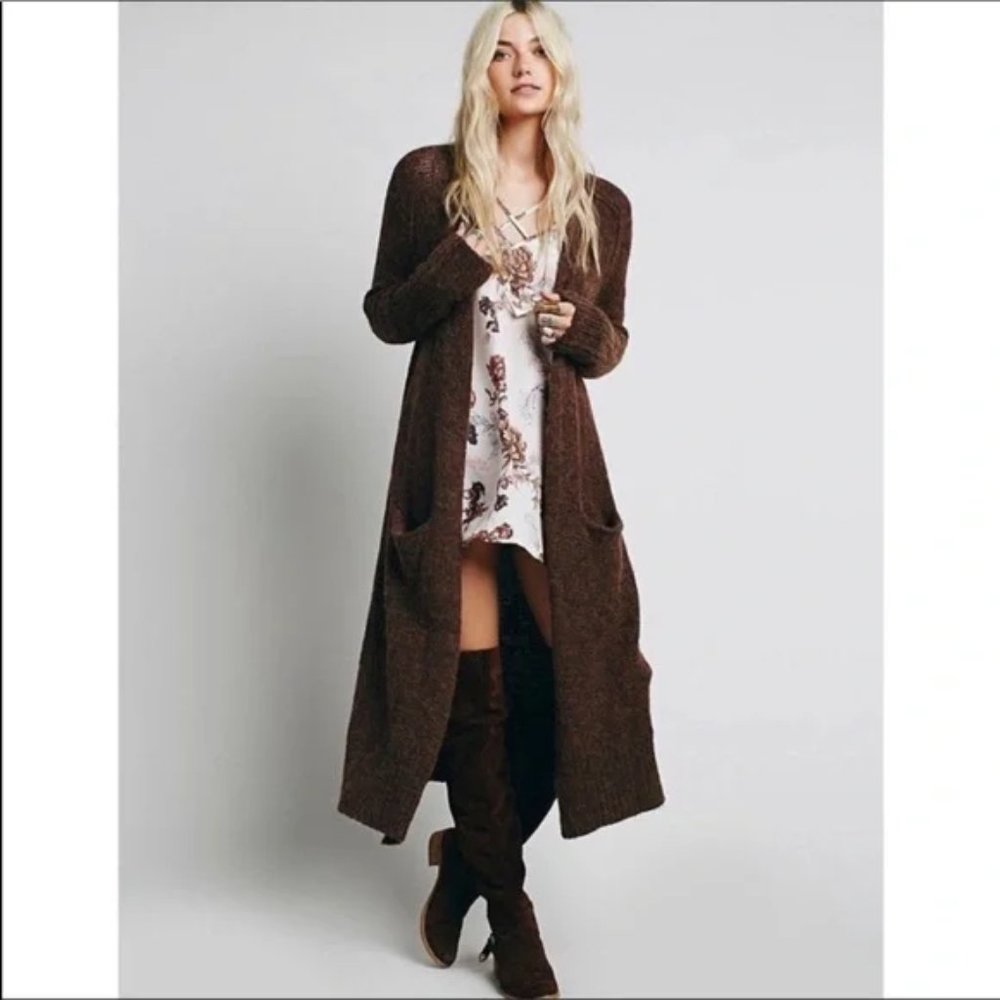 Free People Santa Cruz Alpaca Wool Maxi Brown Cardigan Sweater
